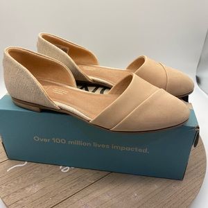 Toms Jutti D’Orsay sz 7 Honey Leather Gold Metallic Woven